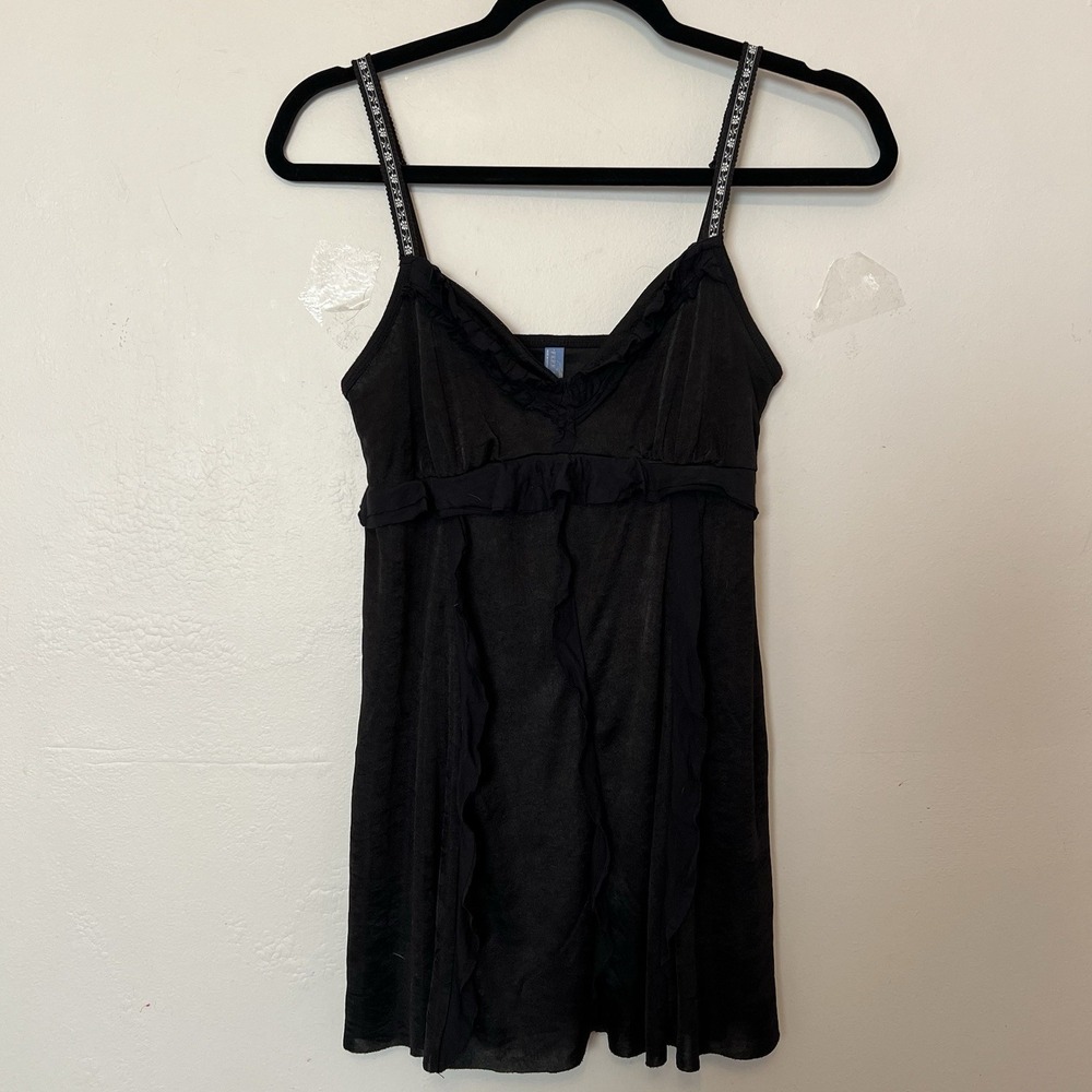 Free People Dark Fairy Mini Slip Black Ruffle V Neck Dress Sexy Lingerie S